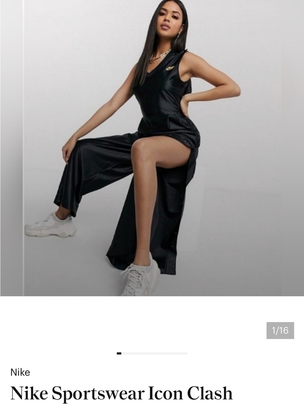 Nike Black Satin-Look Snap-Down Jumpsuit - Picture 3 of 9